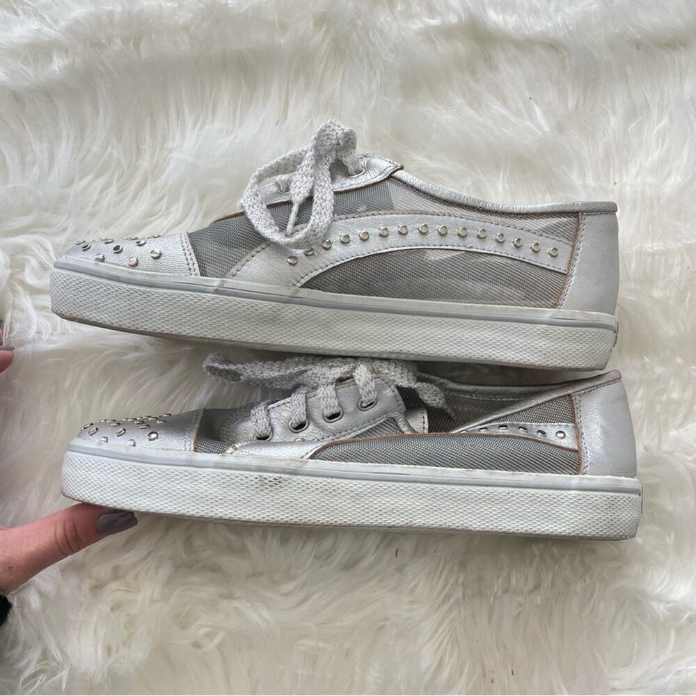 Stuart Weitzman | Women’s Silver Mesh Studded Studs Embellished Sneakers Shoes 7 - Picture 5 of 10